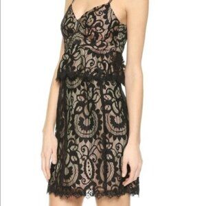 NWT Nanette Lepore Sz 4 Mini Slip Dress Black Lace Peplum V-neck Romantic Goth